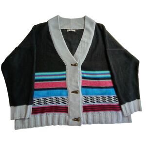 Woman Within 26/28 Black with Multicolored Striped Knit Cardigan Sweater